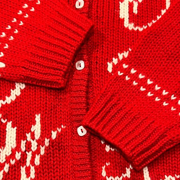 Jayson Younger Vintage Wool Alphabet Cardigan Sweater, Red, M - Picture 4 of 7